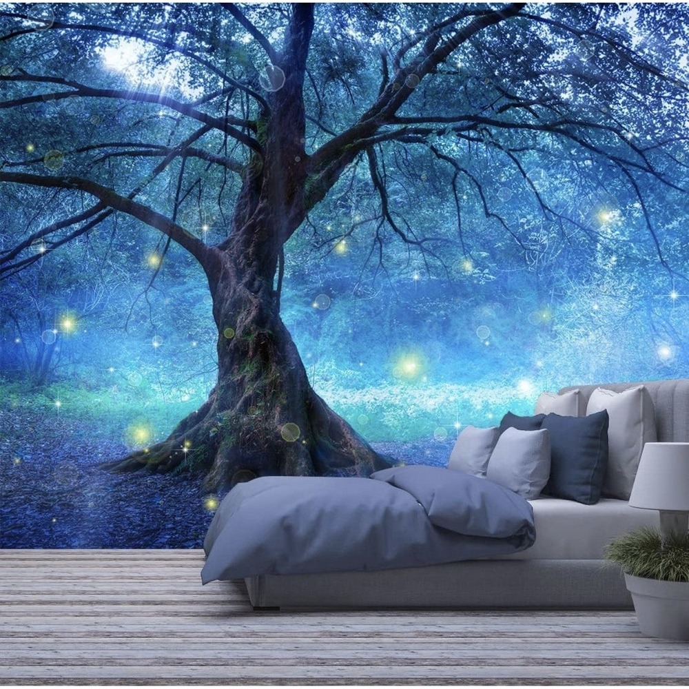 Fantasy Wall Mural Fairy Tree Mystic Forest Photo Wallpaper 108x75 Blue Decor